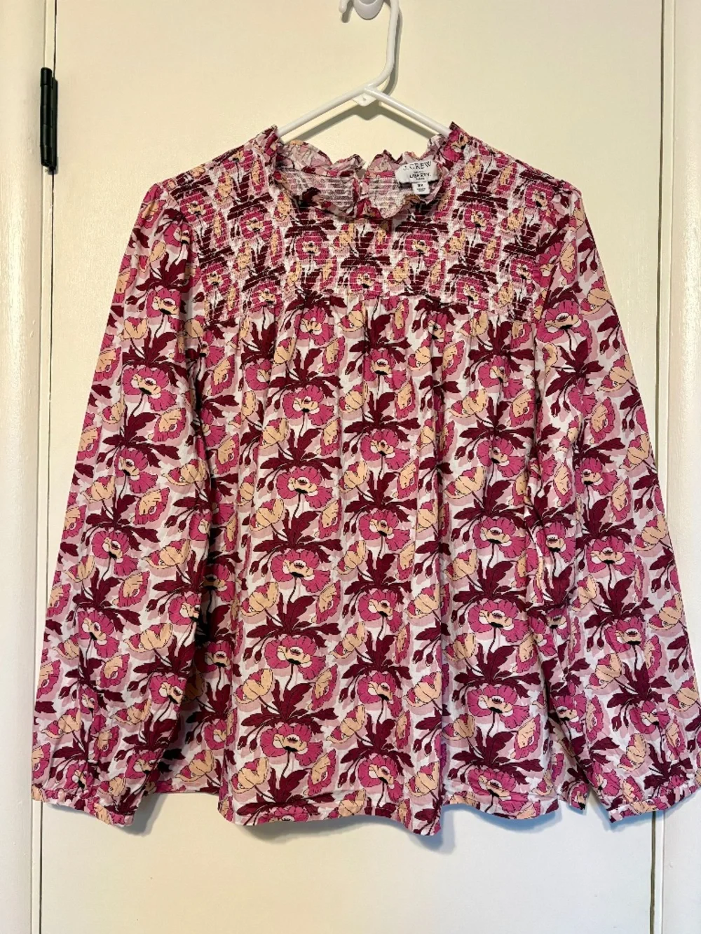 J. Crew Women's Plus Liberty Butterfield Poppy Smocked Button-Back Shirt Top 3X